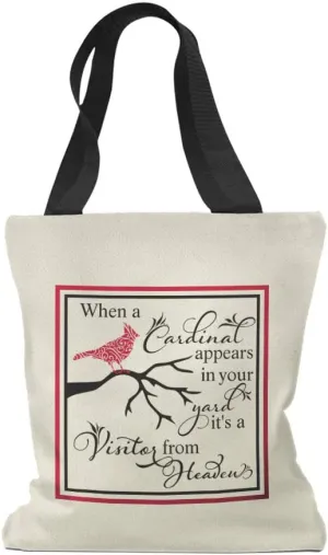 Custom Canvas Tote Shopping Bag When Cardinal Appears in Yard It's A Visitor from Heaven 1 Bird