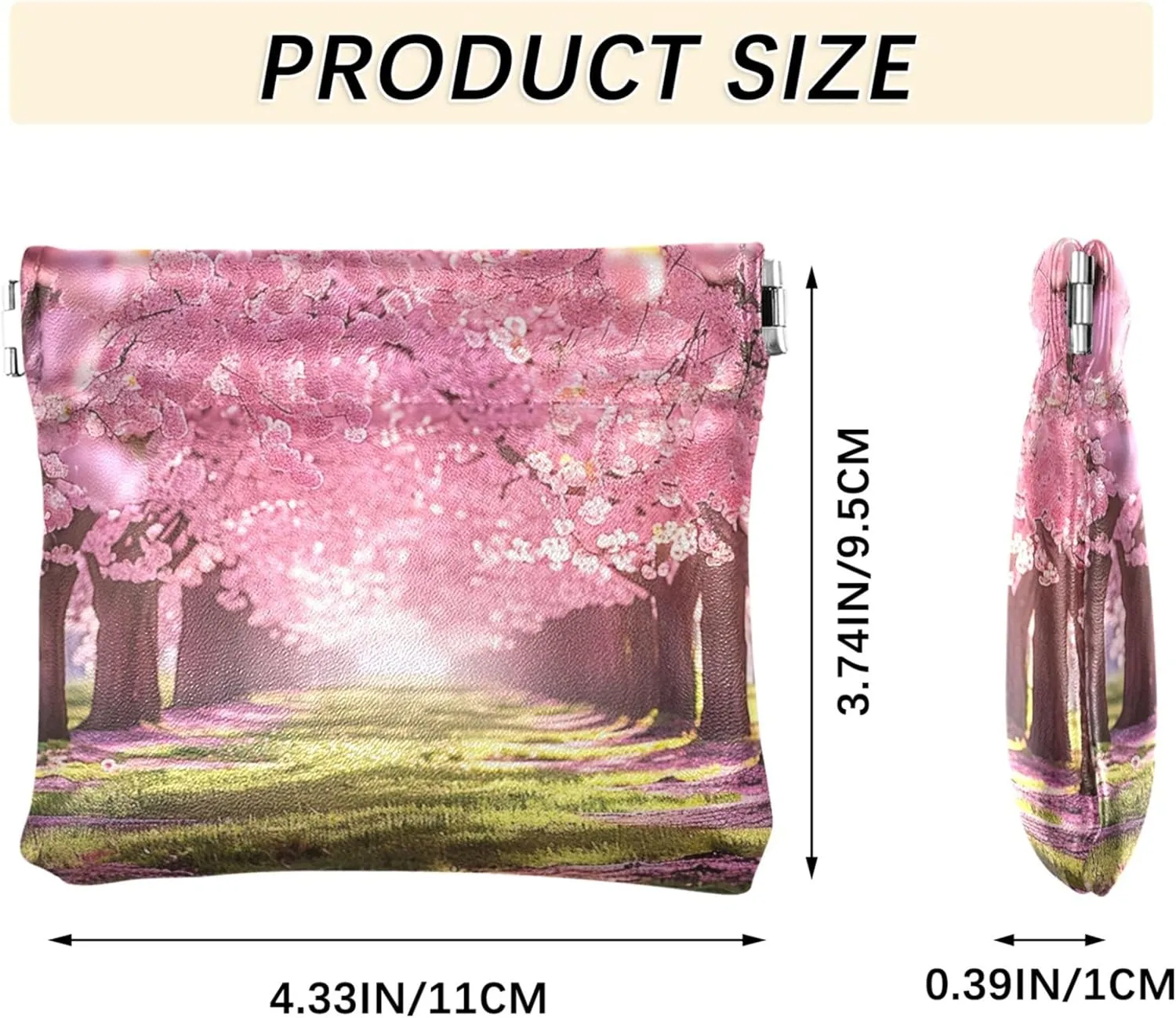 Custom Coin Purse for Women Leather Cherry Blossom Trees Bloom Squeeze Small Change Purse for Coins