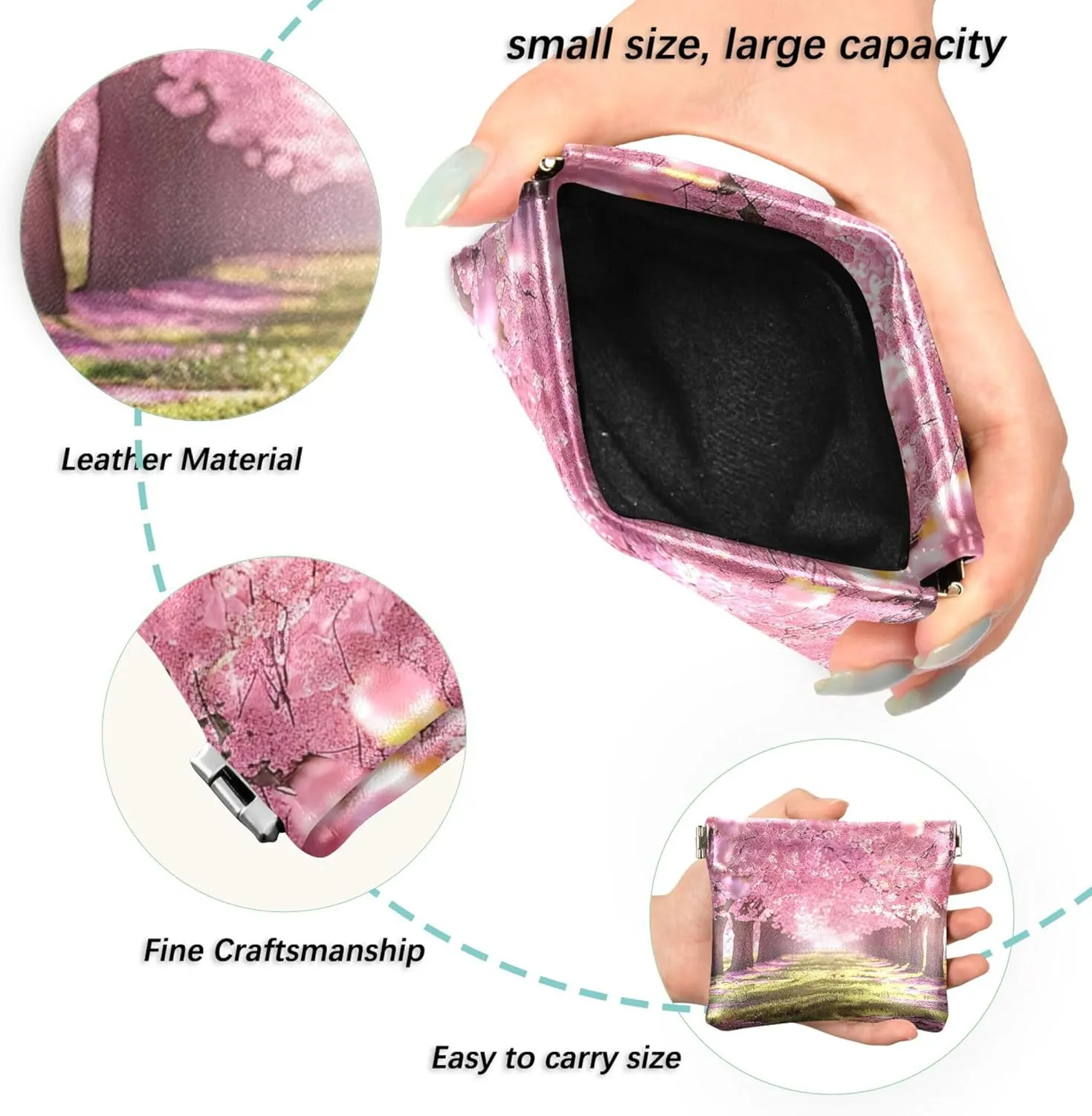 Custom Coin Purse for Women Leather Cherry Blossom Trees Bloom Squeeze Small Change Purse for Coins