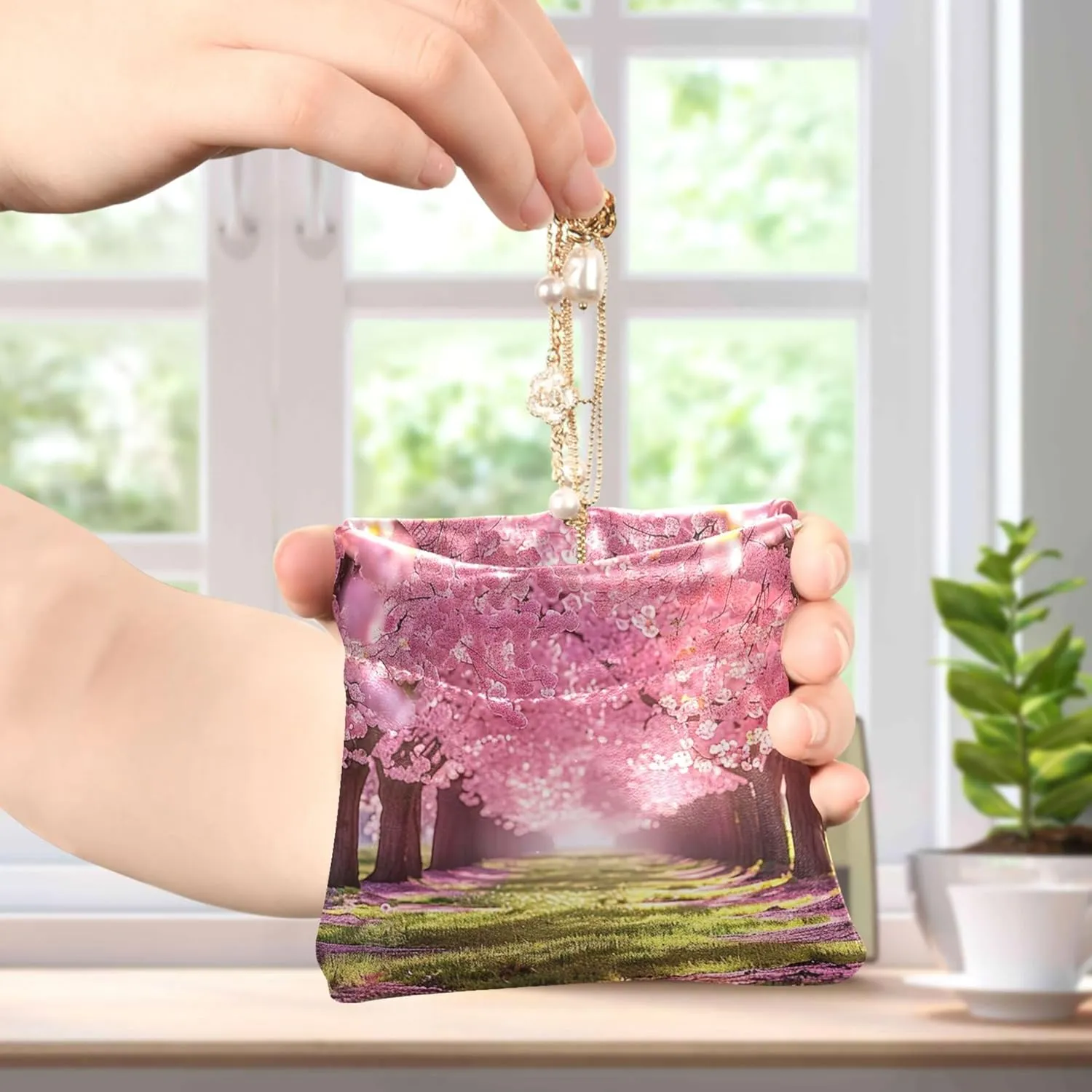 Custom Coin Purse for Women Leather Cherry Blossom Trees Bloom Squeeze Small Change Purse for Coins