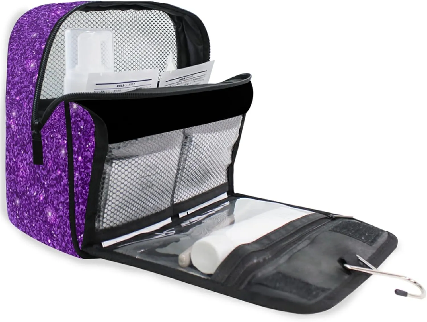 Custom Dark Purple Glitter PATTERN Travel Hanging Toiletry Bag Personalized Makeup Large Customized Cosmetic Bag Makeup Cosmetic Case Waterproof for Women Men Girls Accessories