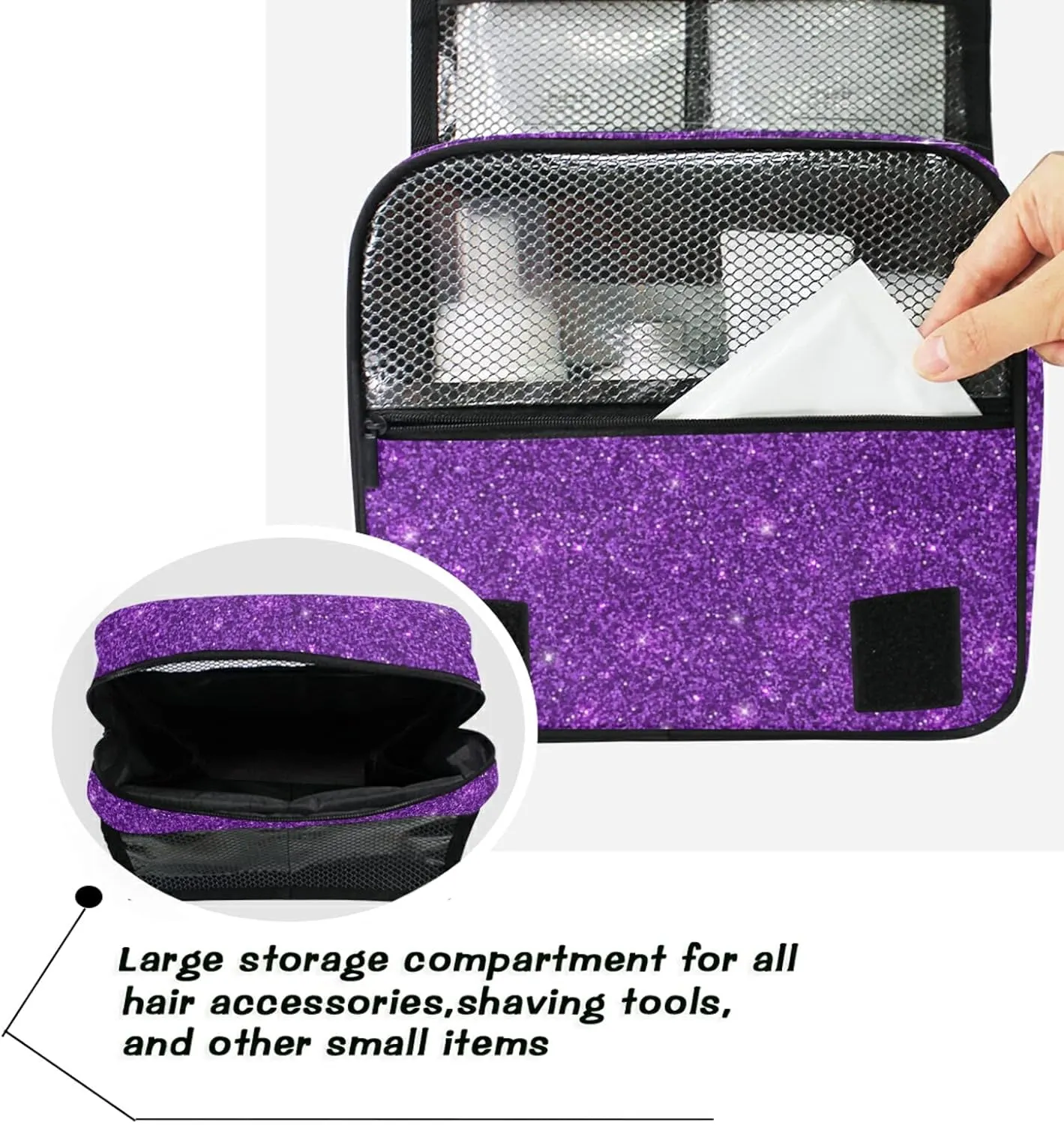 Custom Dark Purple Glitter PATTERN Travel Hanging Toiletry Bag Personalized Makeup Large Customized Cosmetic Bag Makeup Cosmetic Case Waterproof for Women Men Girls Accessories