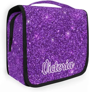 Custom Dark Purple Glitter PATTERN Travel Hanging Toiletry Bag Personalized Makeup Large Customized Cosmetic Bag Makeup Cosmetic Case Waterproof for Women Men Girls Accessories