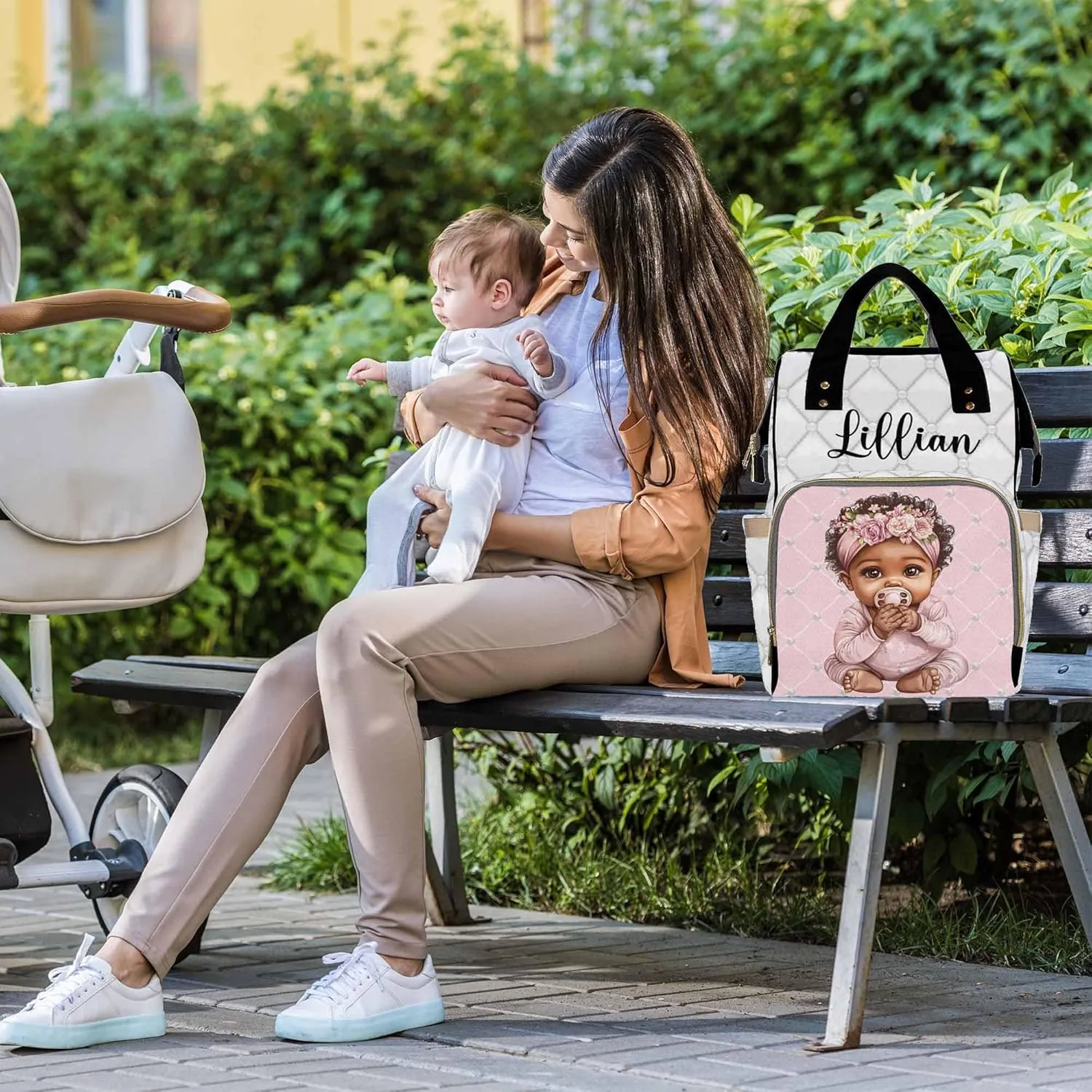 Custom Diaper Bag for Girls Personalized Diaper Bag Backpack &Insulated Water Bottle with Name Custom Monogram Baby Travel Bag Nursing Diaper Mommy Backpack with Adjustable Shoulder Straps Nappy Bag