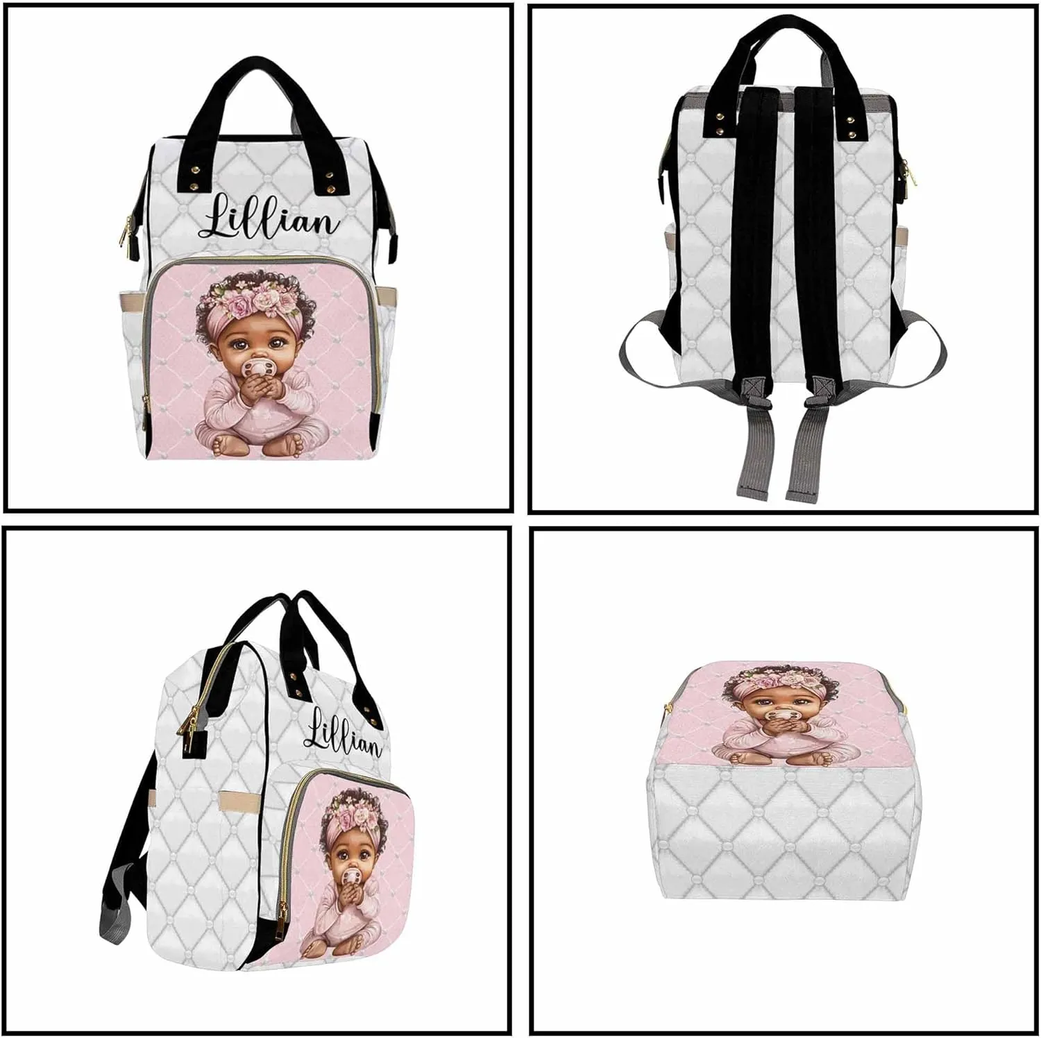 Custom Diaper Bag for Girls Personalized Diaper Bag Backpack &Insulated Water Bottle with Name Custom Monogram Baby Travel Bag Nursing Diaper Mommy Backpack with Adjustable Shoulder Straps Nappy Bag