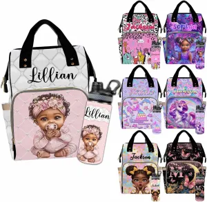 Custom Diaper Bag for Girls Personalized Diaper Bag Backpack &Insulated Water Bottle with Name Custom Monogram Baby Travel Bag Nursing Diaper Mommy Backpack with Adjustable Shoulder Straps Nappy Bag