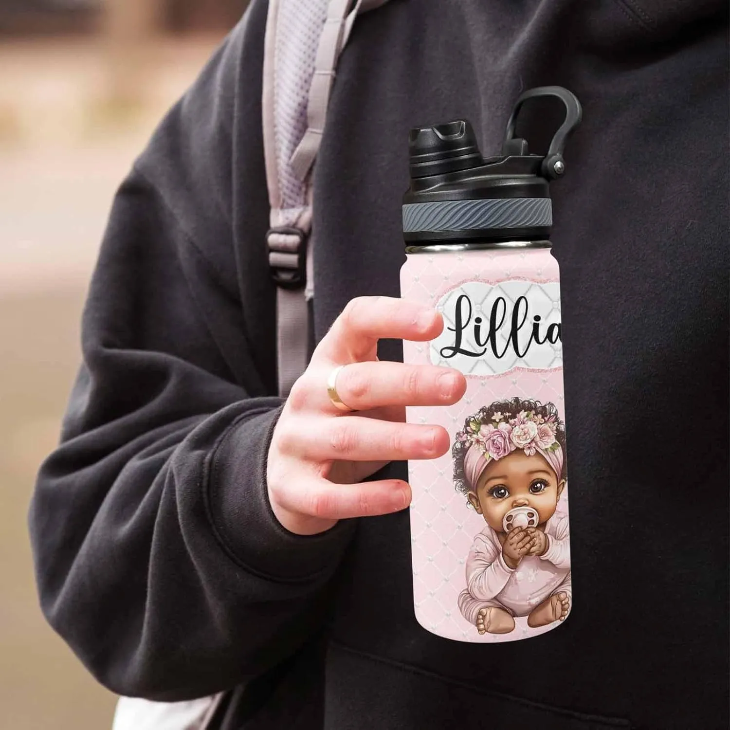Custom Diaper Bag for Girls Personalized Diaper Bag Backpack &Insulated Water Bottle with Name Custom Monogram Baby Travel Bag Nursing Diaper Mommy Backpack with Adjustable Shoulder Straps Nappy Bag