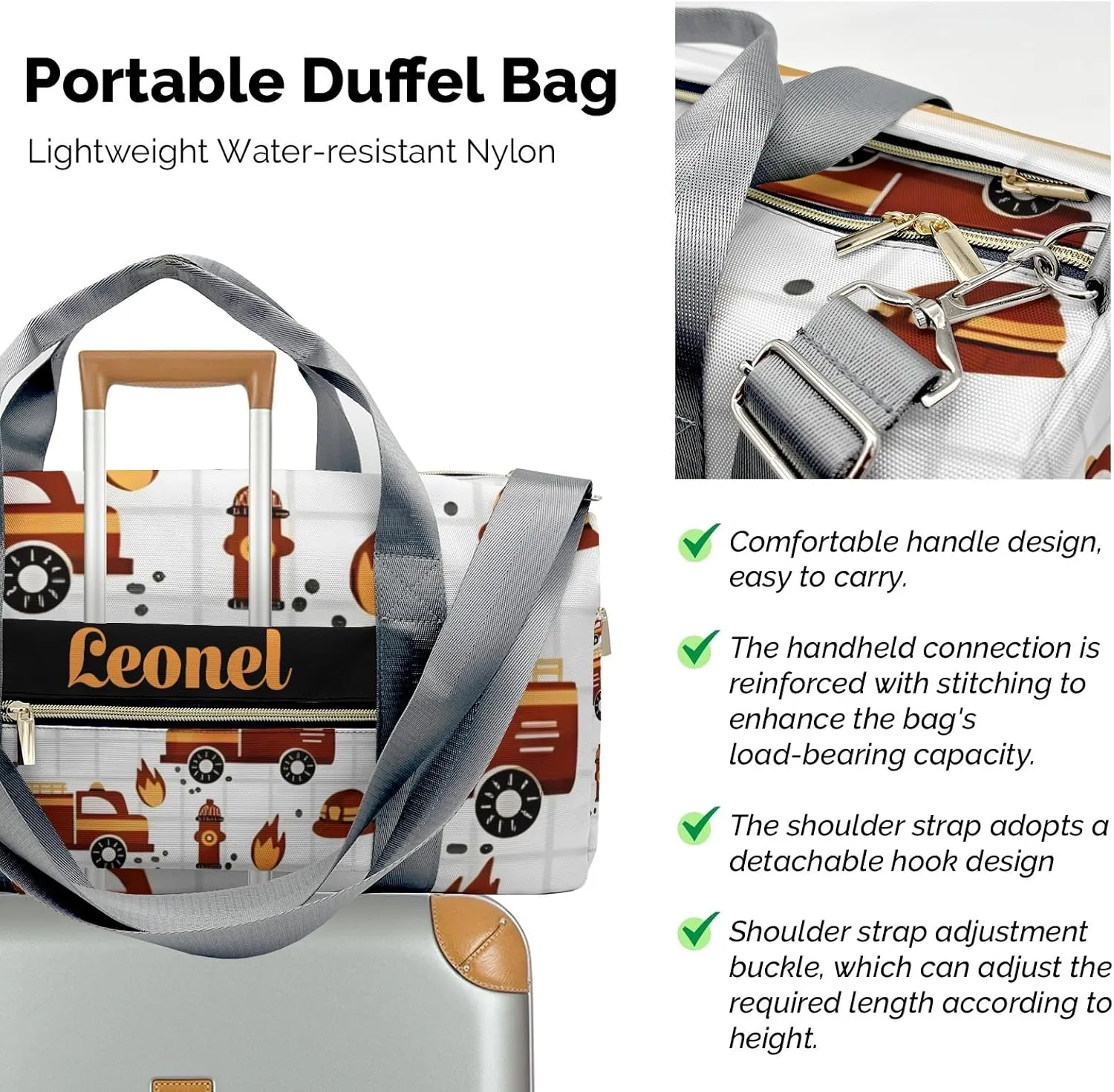 Custom Duffel Bag Sports Fire Truck Car Personalized Duffel Bag,Customized Sport Player Travel Bag for Gifts