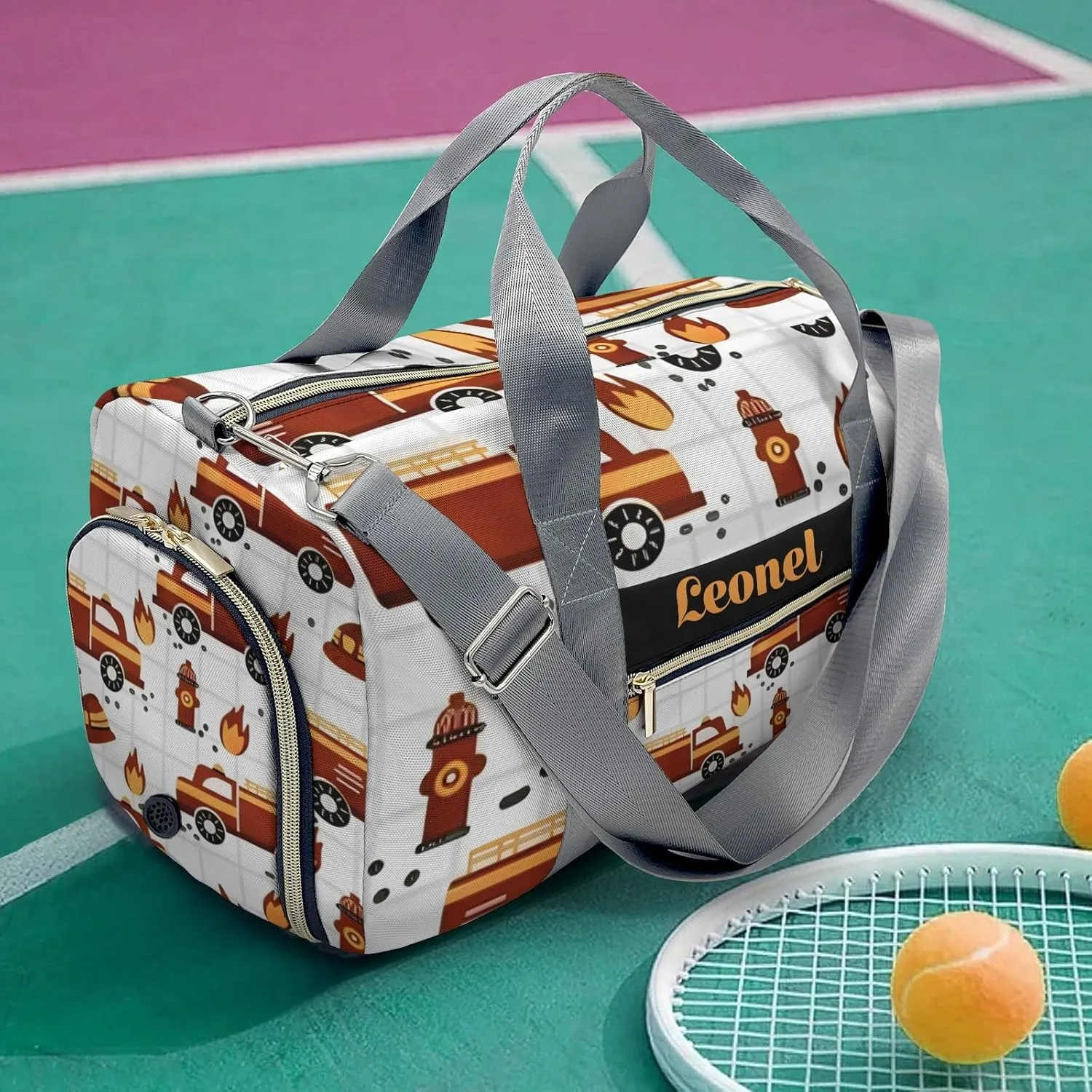 Custom Duffel Bag Sports Fire Truck Car Personalized Duffel Bag,Customized Sport Player Travel Bag for Gifts