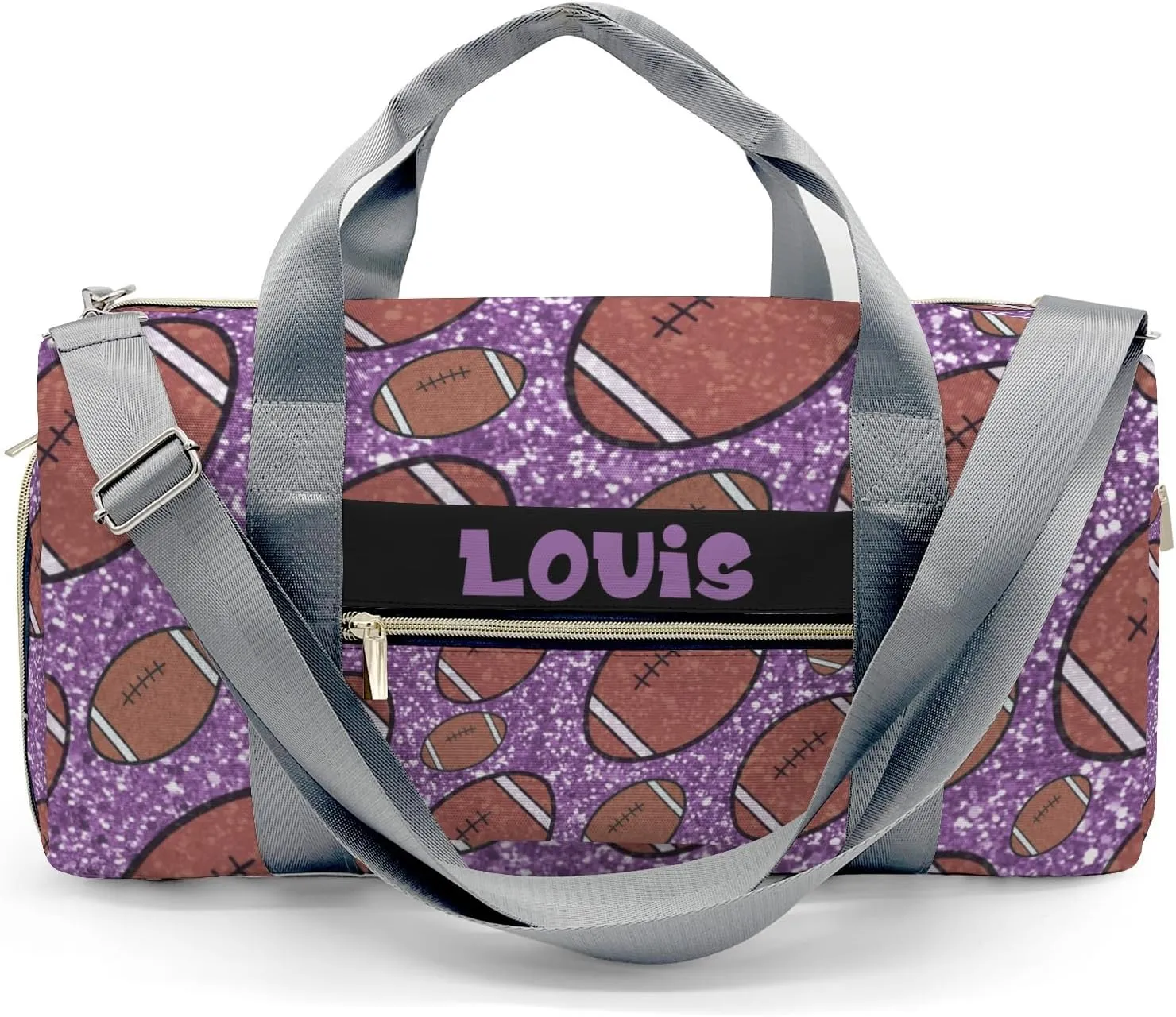 Custom Duffel Bag Sports Football Gliiter Print Purple Gym Bag Personalized Travel Carry on Bag