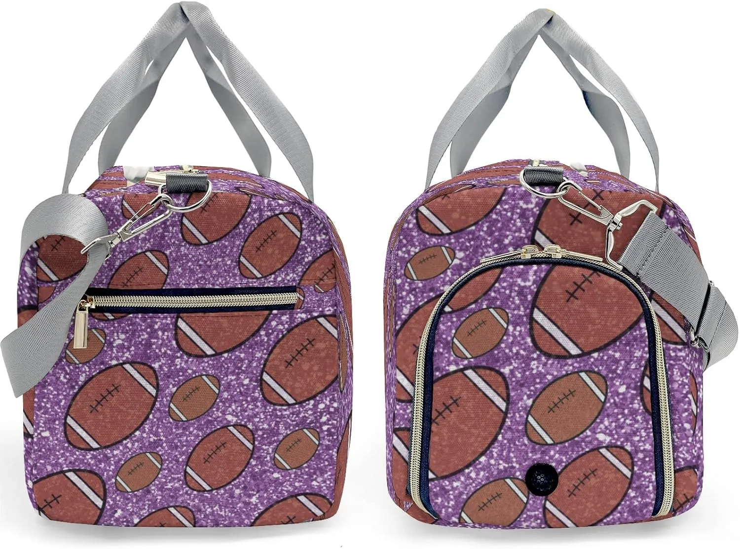 Custom Duffel Bag Sports Football Gliiter Print Purple Gym Bag Personalized Travel Carry on Bag