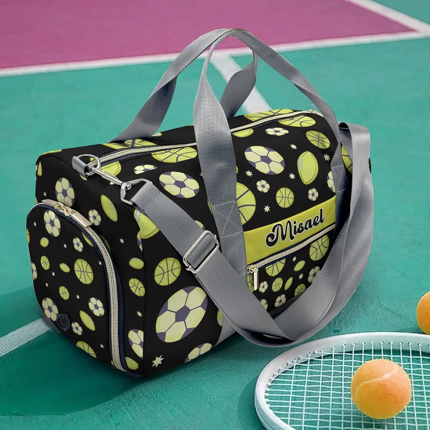 Custom Duffel Overnight Travel Bag for Sports Workout Girls Boys,Balls Basketball Soccer Sport Personalized Duffle Bag Gifts