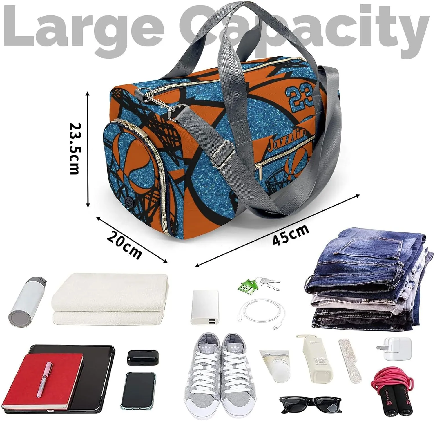 Custom Duffel Overnight Travel Bag for Sports Workout Girls Boys,Basketball Gym Ocean Personalized Duffle Bag Gifts