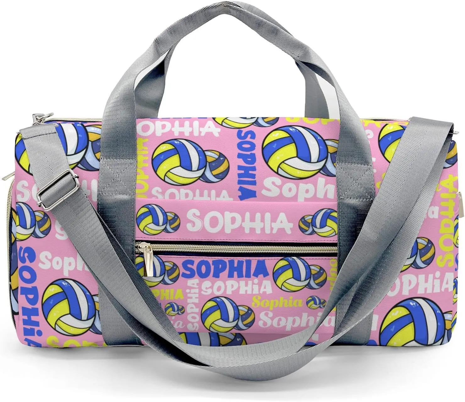 Custom Duffel Overnight Travel Bag for Sports Workout Girls Boys,Pink Text Volleyball Personalized Duffle Bag Gifts