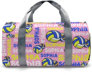 Custom Duffel Overnight Travel Bag for Sports Workout Girls Boys,Pink Text Volleyball Personalized Duffle Bag Gifts