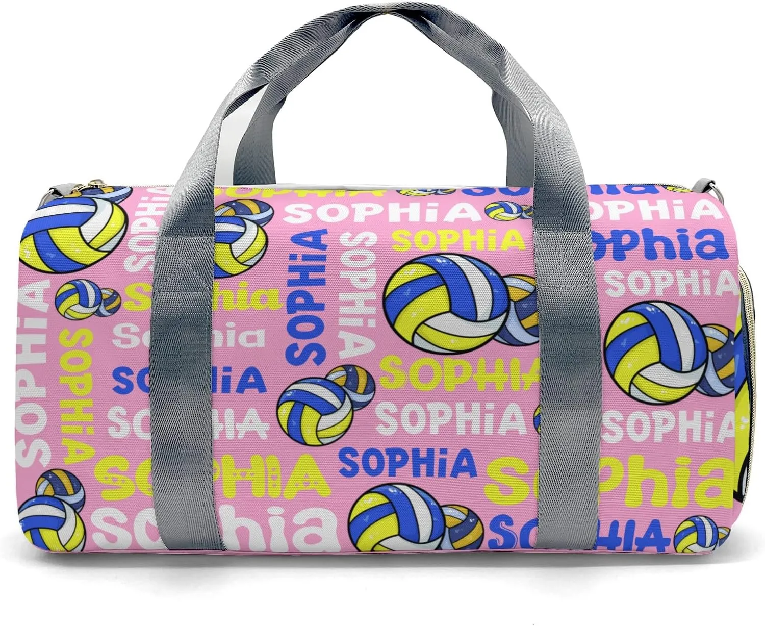 Custom Duffel Overnight Travel Bag for Sports Workout Girls Boys,Pink Text Volleyball Personalized Duffle Bag Gifts