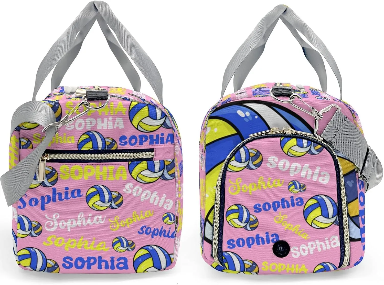 Custom Duffel Overnight Travel Bag for Sports Workout Girls Boys,Pink Text Volleyball Personalized Duffle Bag Gifts