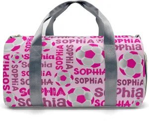Custom Duffel Overnight Travel Bag for Sports Workout Girls Boys,Soccer Text Pink Personalized Duffle Bag Gifts