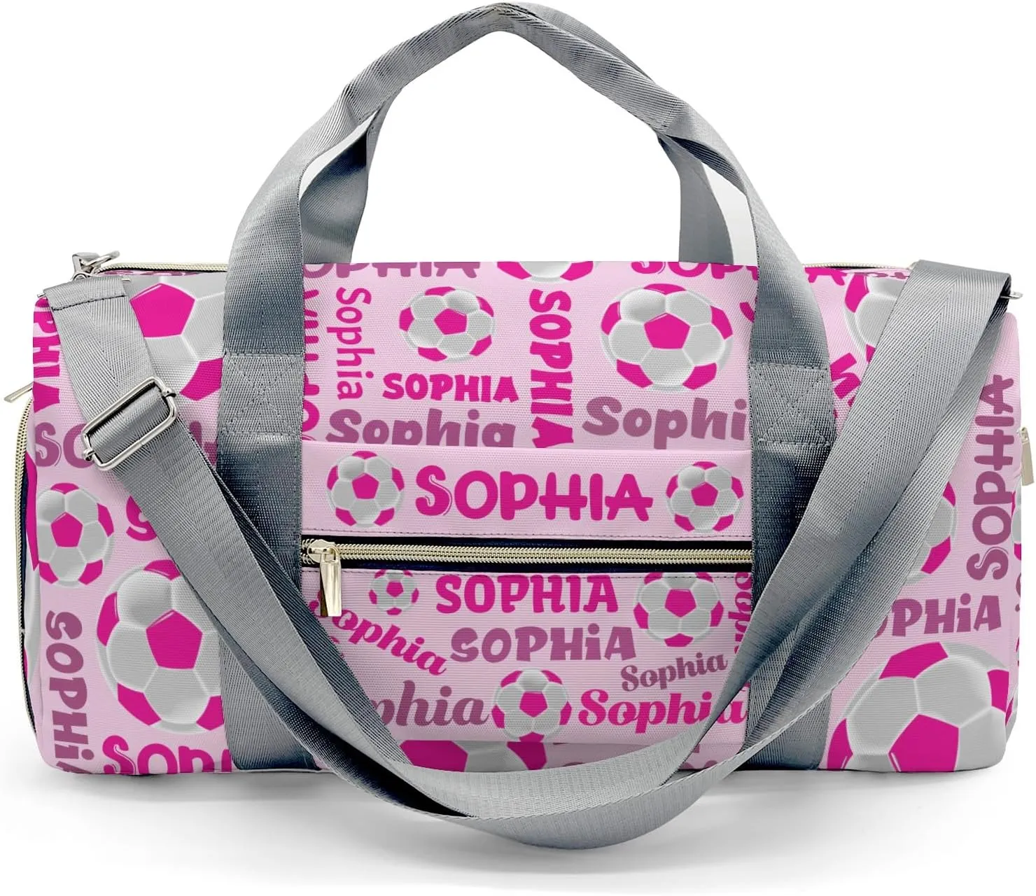 Custom Duffel Overnight Travel Bag for Sports Workout Girls Boys,Soccer Text Pink Personalized Duffle Bag Gifts