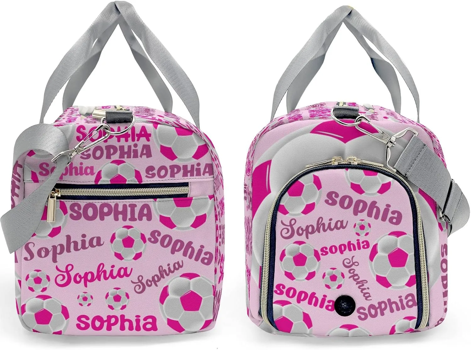 Custom Duffel Overnight Travel Bag for Sports Workout Girls Boys,Soccer Text Pink Personalized Duffle Bag Gifts