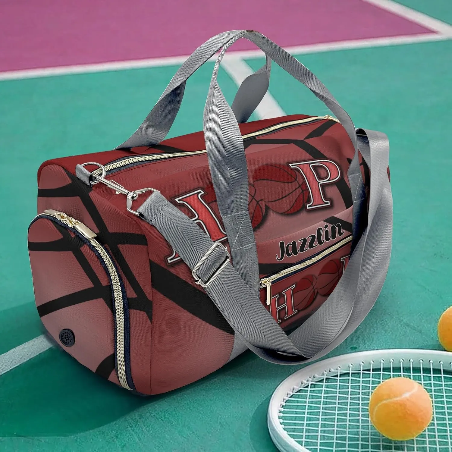 Custom Gift Sport Player Duffel Bag for Hoop it Basketball Red Travel Carry On Bag for Business Trips Sports Bag