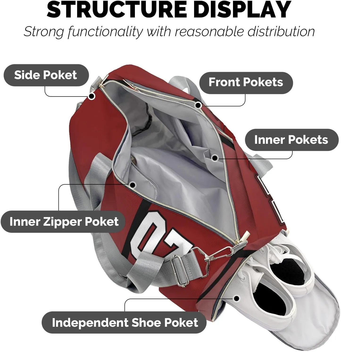 Custom Gift Sport Player Duffel Bag for Hoop it Basketball Red Travel Carry On Bag for Business Trips Sports Bag