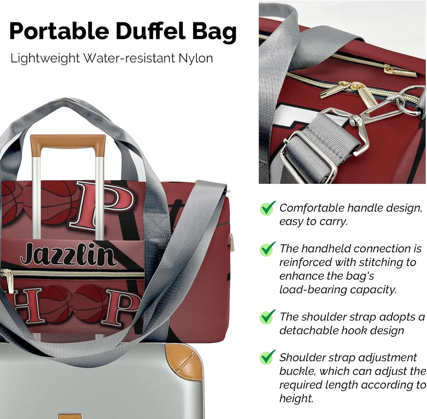 Custom Gift Sport Player Duffel Bag for Hoop it Basketball Red Travel Carry On Bag for Business Trips Sports Bag