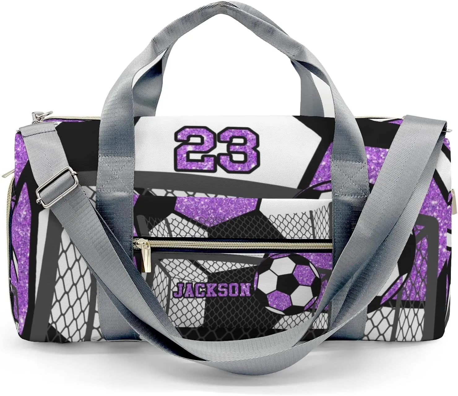 Custom Gift Sport Player Duffel Bag for Soccer Ball Team Purple Travel Weekender Bag,Overnight Bag Sports Bag