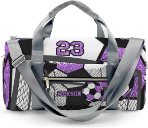 Custom Gift Sport Player Duffel Bag for Soccer Ball Team Purple Travel Weekender Bag,Overnight Bag Sports Bag