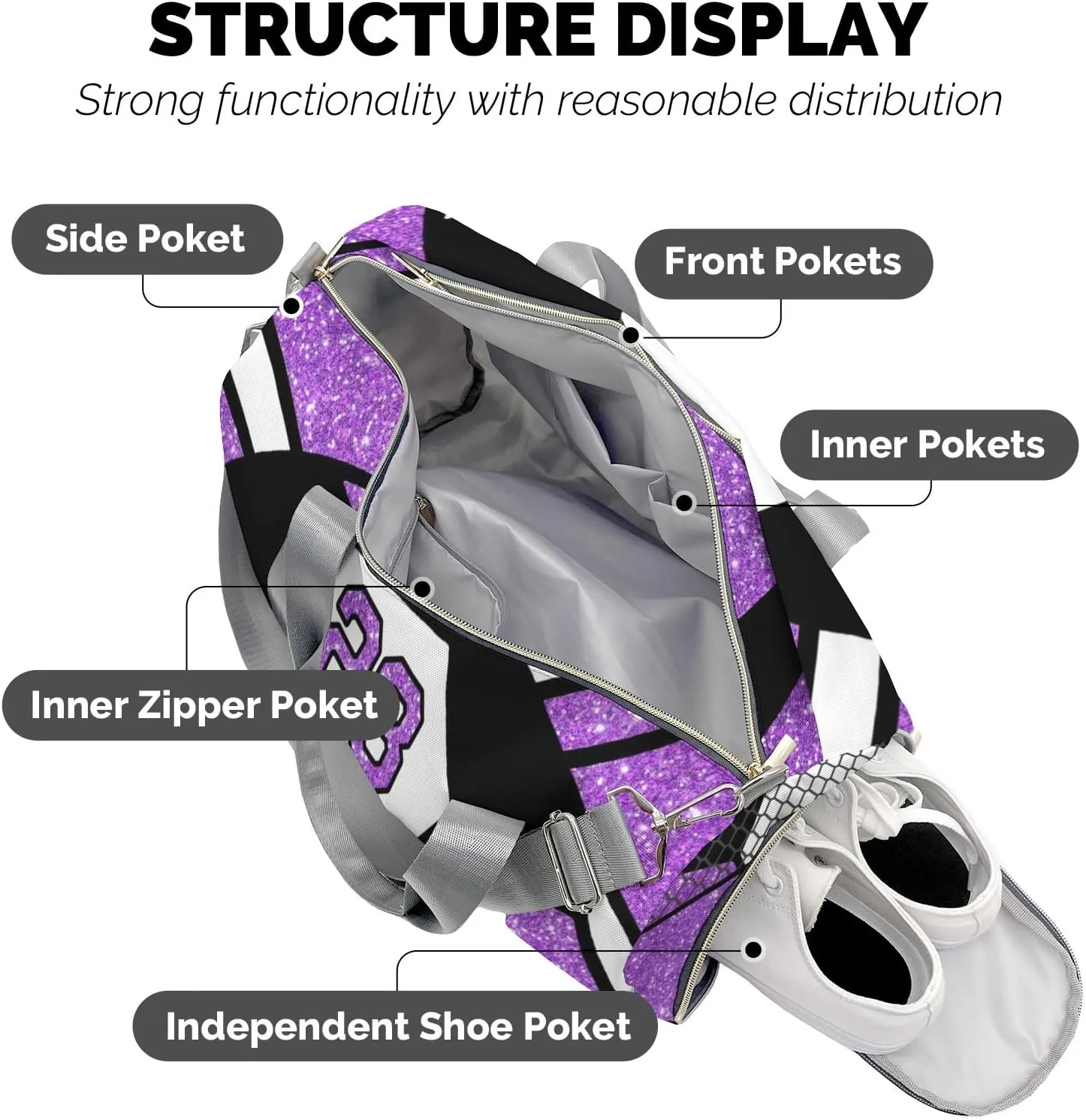 Custom Gift Sport Player Duffel Bag for Soccer Ball Team Purple Travel Weekender Bag,Overnight Bag Sports Bag