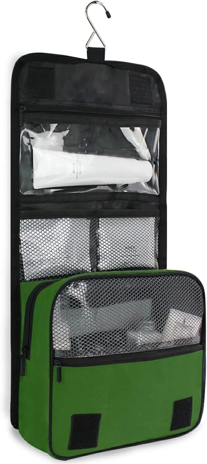 Custom Green Travel Hanging Toiletry Bag Personalized Makeup Large Customized Cosmetic Bag Cosmetic Holder Waterproof for Shampoo Full Sized Container Toiletries