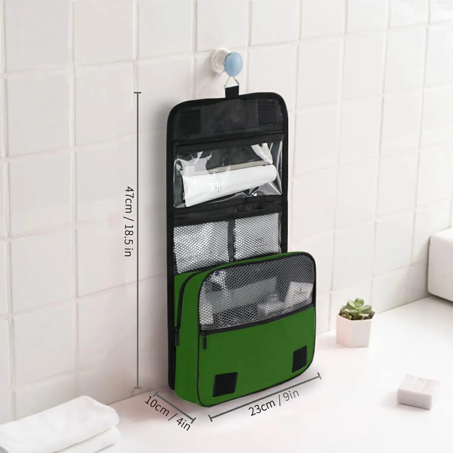 Custom Green Travel Hanging Toiletry Bag Personalized Makeup Large Customized Cosmetic Bag Cosmetic Holder Waterproof for Shampoo Full Sized Container Toiletries