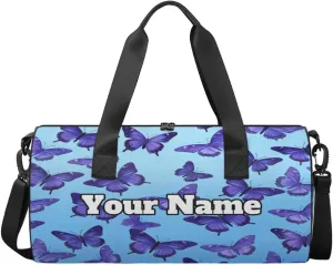 Custom Gym Bag for Women Men with Name, Personalized Butterfly Theme Duffel Bag for Sports, Waterproof Dance Bag, Lightweight Carryon Gym Bag, Butterfly