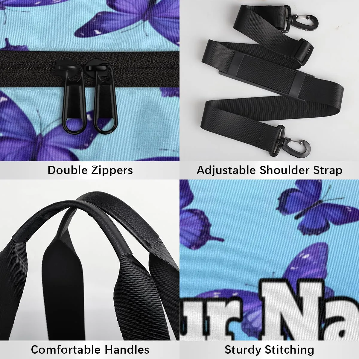 Custom Gym Bag for Women Men with Name, Personalized Butterfly Theme Duffel Bag for Sports, Waterproof Dance Bag, Lightweight Carryon Gym Bag, Butterfly