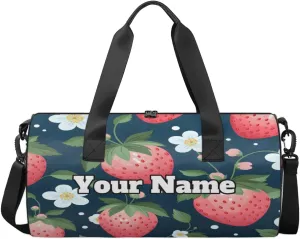 Custom Gym Bag for Women Men with Name, Personalized Cute Strawberry Duffel Bag for Sports, Waterproof Dance Bag, Lightweight Carryon Gym Bag, Flowers