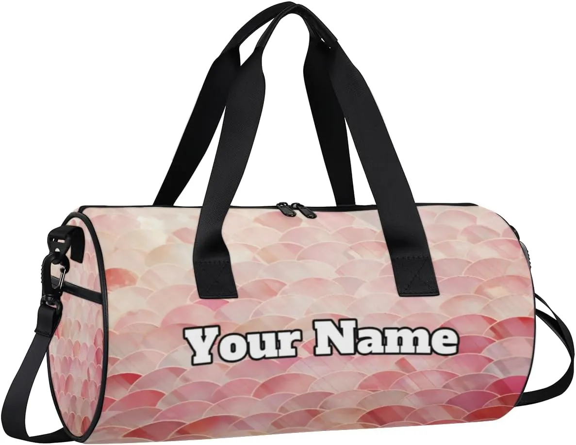Custom Gym Bag for Women Men with Name, Personalized Fish Scale Pattern Duffel Bag for Sports, Waterproof Dance Bag, Lightweight Carryon Gym Bag, Fish Scale