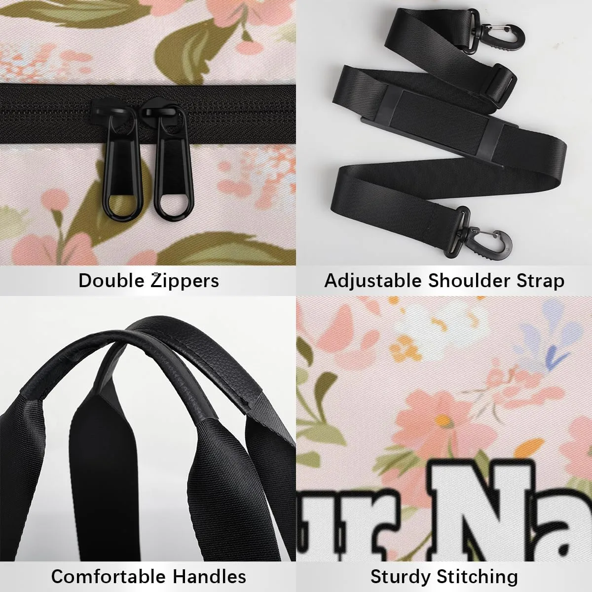 Custom Gym Bag for Women Men with Name, Personalized Flower Print Duffel Bag for Sports, Waterproof Dance Bag, Lightweight Carryon Gym Bag, Floral
