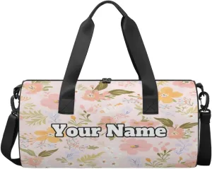 Custom Gym Bag for Women Men with Name, Personalized Flower Print Duffel Bag for Sports, Waterproof Dance Bag, Lightweight Carryon Gym Bag, Floral