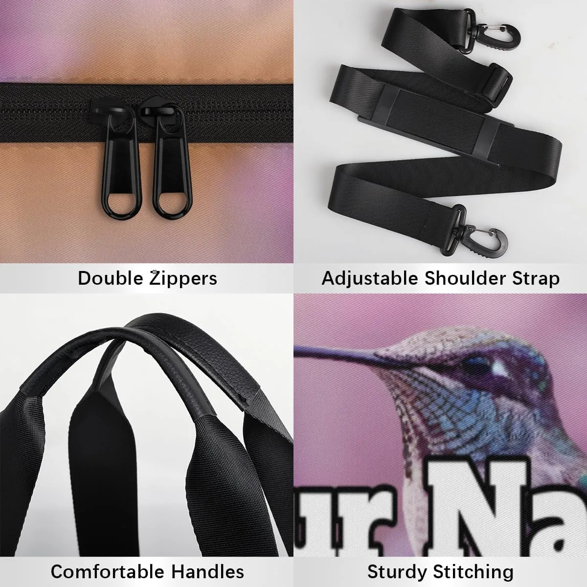 Custom Gym Bag for Women Men with Name, Personalized Hummingbird Duffel Bag for Sports, Waterproof Dance Bag, Lightweight Carryon Gym Bag, Lavender