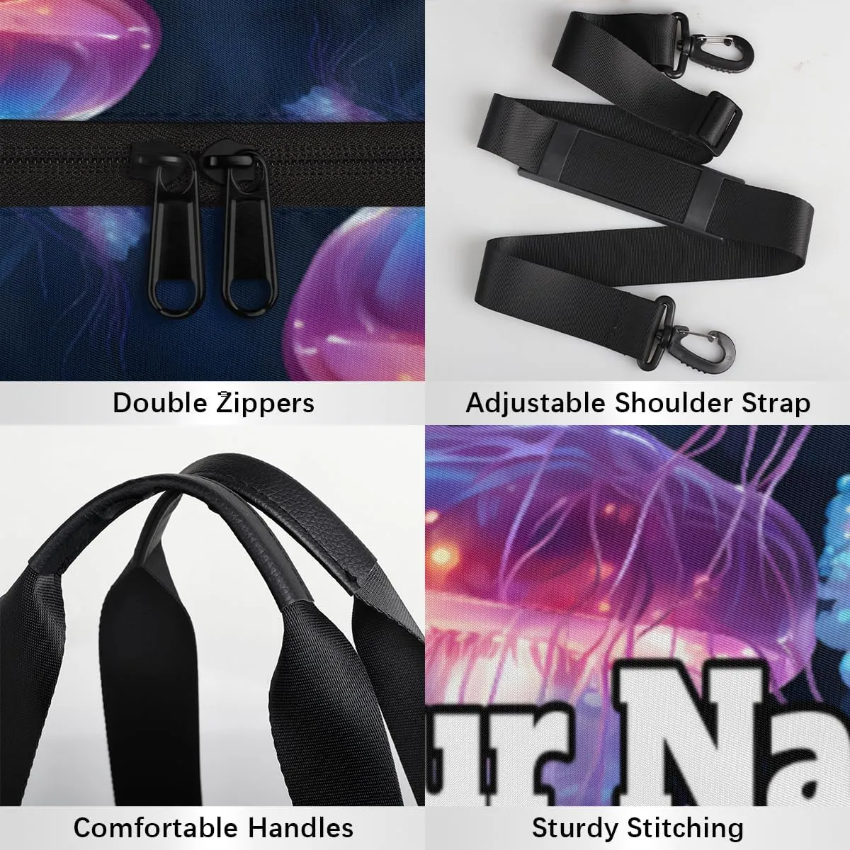 Custom Gym Bag for Women Men with Name, Personalized Jellyfish Duffel Bag for Sports, Waterproof Dance Bag, Lightweight Carryon Gym Bag, Sea Animals