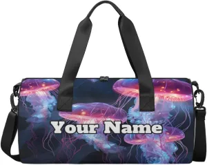 Custom Gym Bag for Women Men with Name, Personalized Jellyfish Duffel Bag for Sports, Waterproof Dance Bag, Lightweight Carryon Gym Bag, Sea Animals