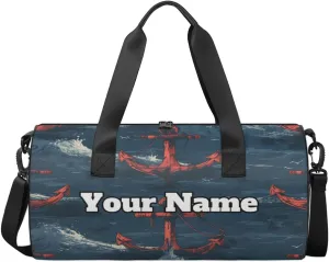 Custom Gym Bag for Women Men with Name, Personalized Nautical Anchor Duffel Bag for Sports, Waterproof Dance Bag, Lightweight Carryon Gym Bag, Nautical