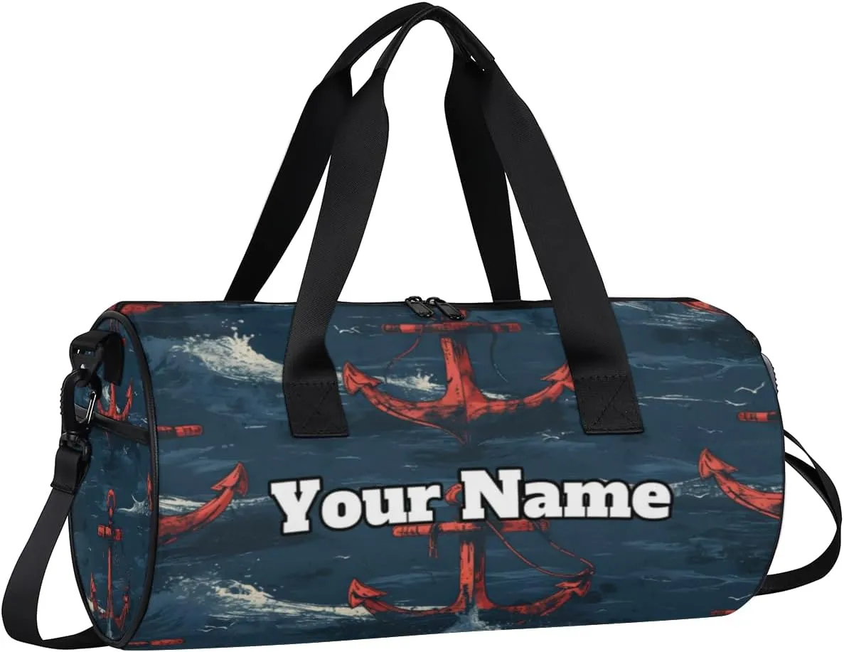 Custom Gym Bag for Women Men with Name, Personalized Nautical Anchor Duffel Bag for Sports, Waterproof Dance Bag, Lightweight Carryon Gym Bag, Nautical