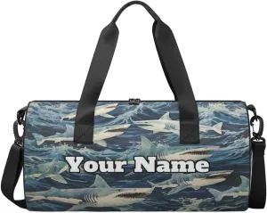 Custom Gym Bag for Women Men with Name, Personalized Ocean Animal Duffel Bag for Sports, Waterproof Dance Bag, Lightweight Carryon Gym Bag, shark