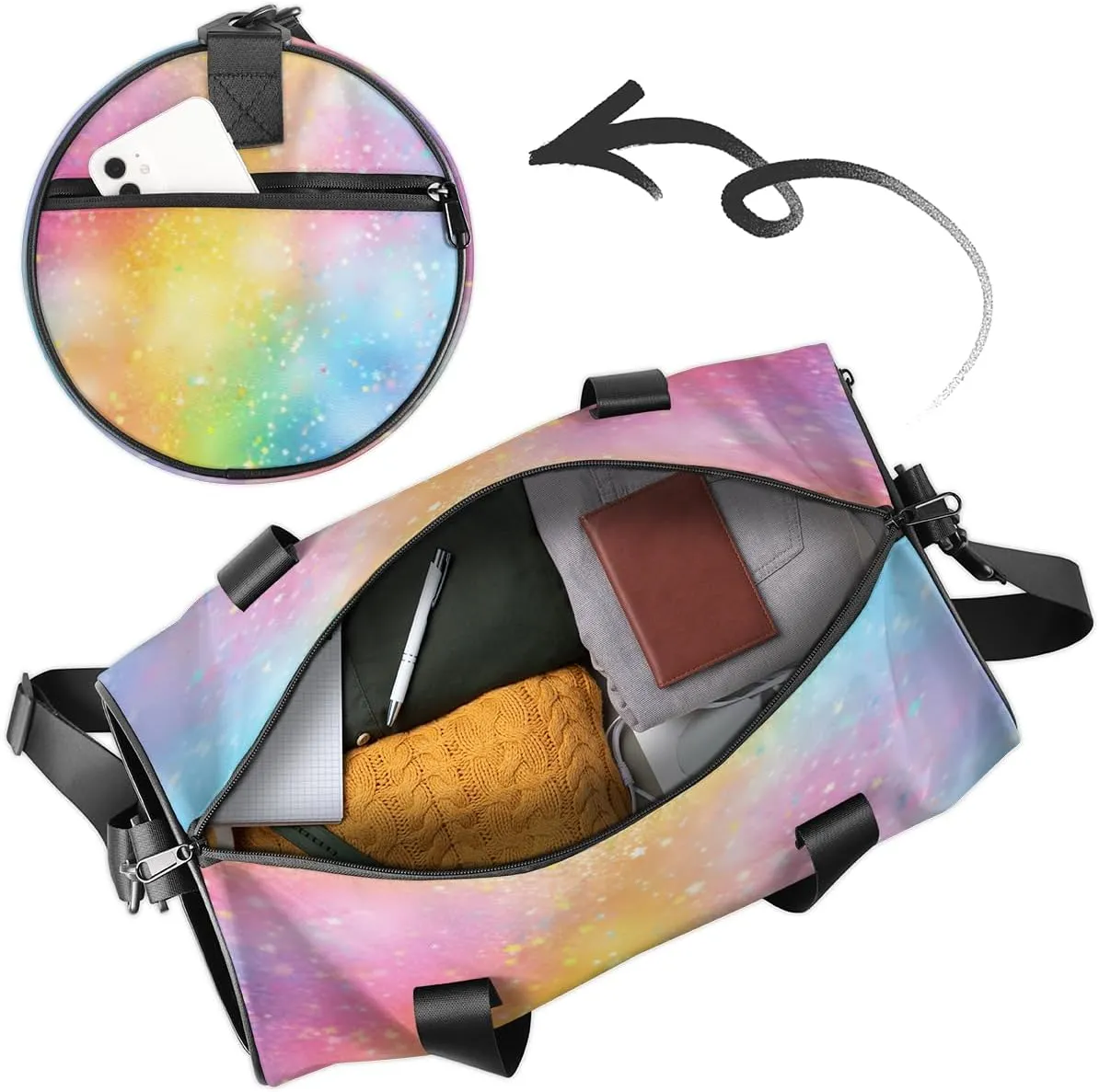 Custom Gym Bag for Women Men with Name, Personalized Rainbow Duffel Bag for Sports, Waterproof Dance Bag, Lightweight Carryon Gym Bag, Rainbow Themed