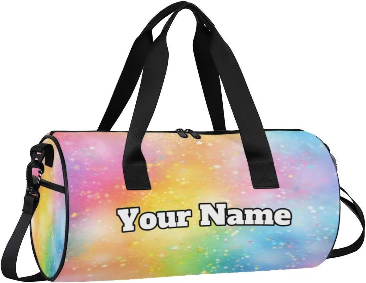 Custom Gym Bag for Women Men with Name, Personalized Rainbow Duffel Bag for Sports, Waterproof Dance Bag, Lightweight Carryon Gym Bag, Rainbow Themed