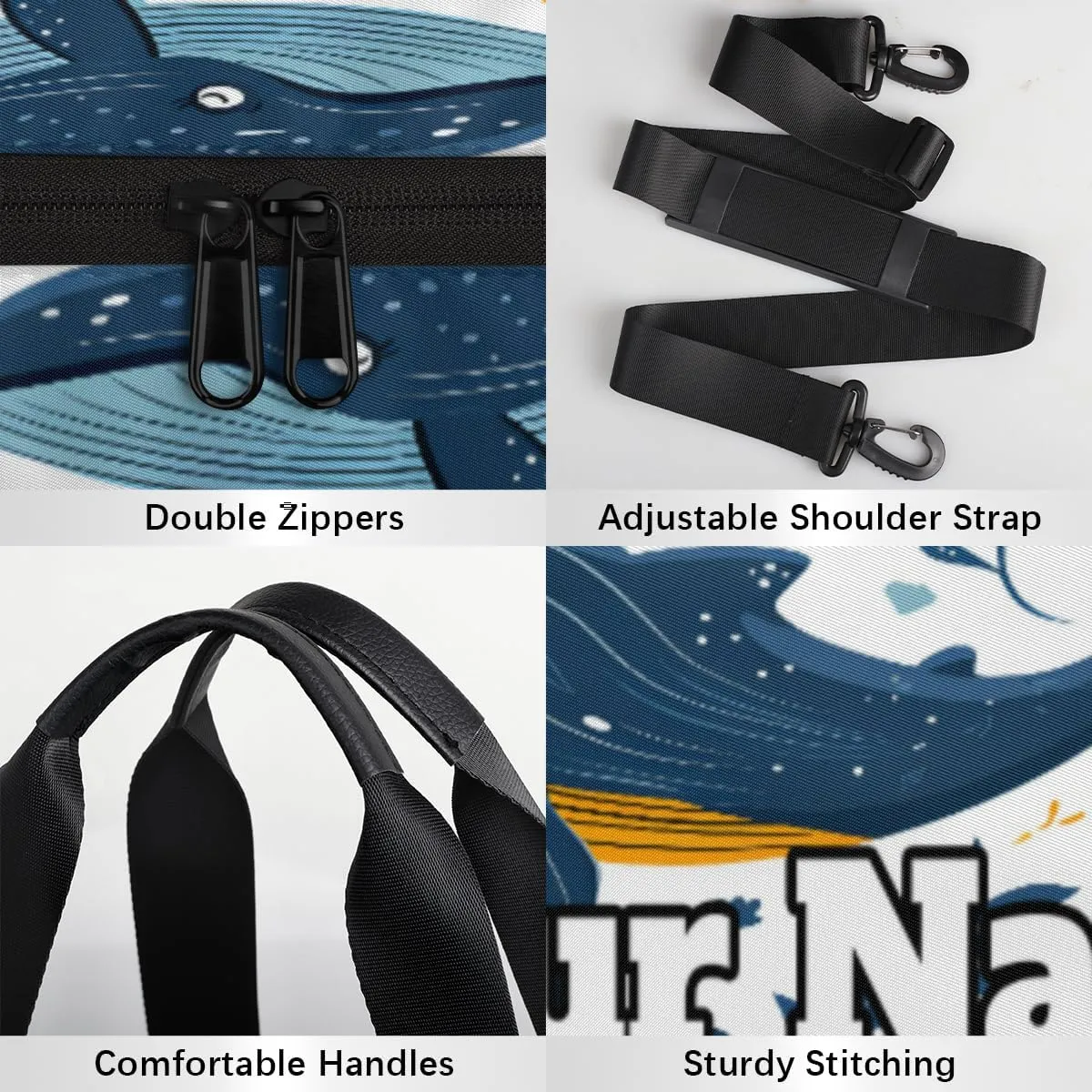 Custom Gym Bag for Women Men with Name, Personalized Sea Animals Whale Duffel Bag for Sports, Waterproof Dance Bag, Lightweight Carryon Gym Bag, Whale
