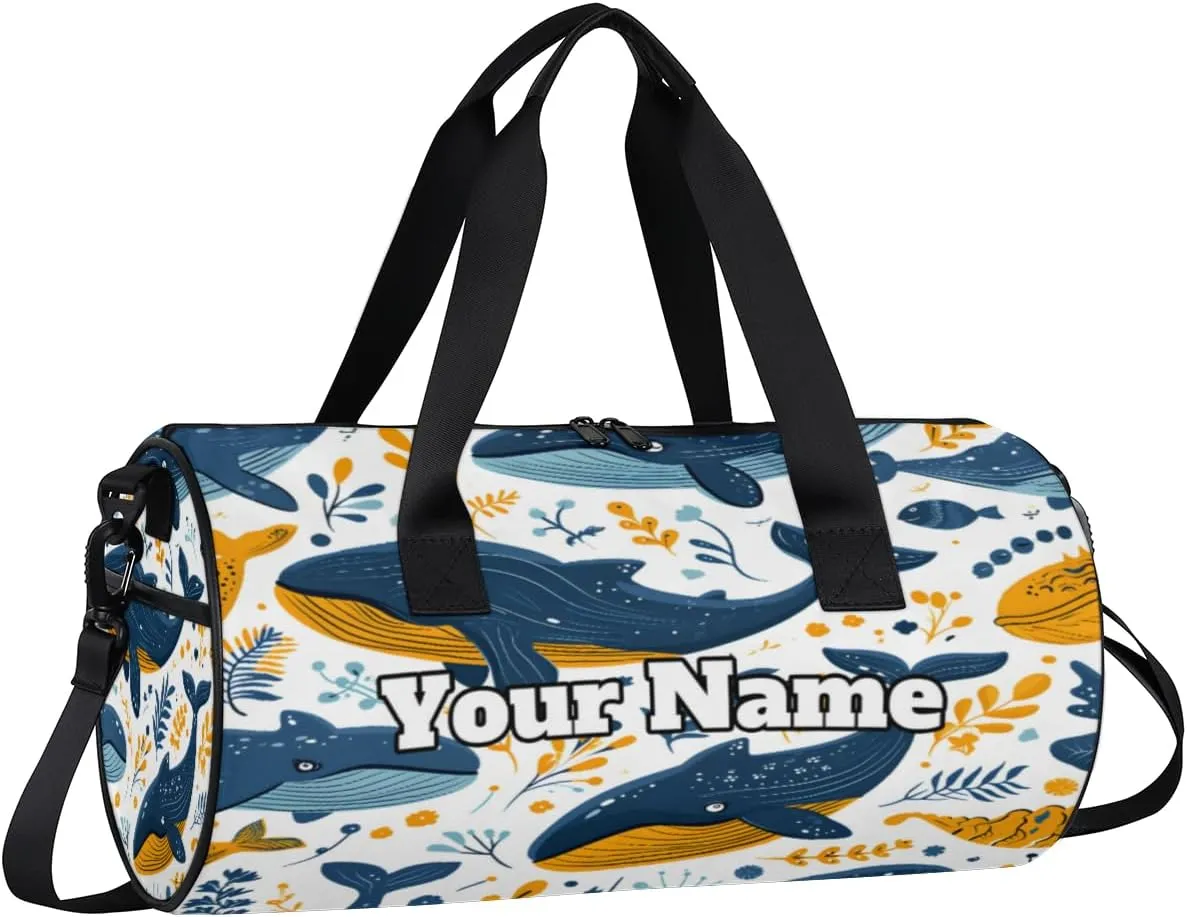 Custom Gym Bag for Women Men with Name, Personalized Sea Animals Whale Duffel Bag for Sports, Waterproof Dance Bag, Lightweight Carryon Gym Bag, Whale