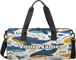 Custom Gym Bag for Women Men with Name, Personalized Sea Animals Whale Duffel Bag for Sports, Waterproof Dance Bag, Lightweight Carryon Gym Bag, Whale