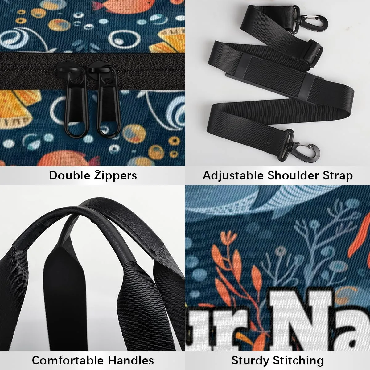 Custom Gym Bag for Women Men with Name, Personalized Whale Octopuses Duffel Bag for Sports, Waterproof Dance Bag, Lightweight Carryon Gym Bag, Animals